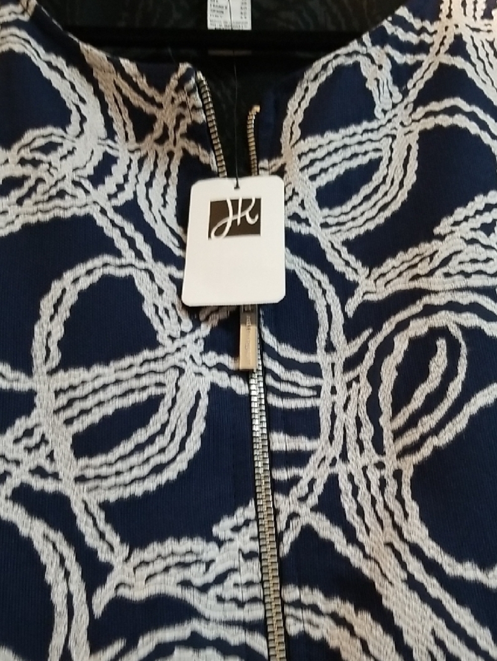 Joseph Ribkoff Navy & White Rope-Print Zip Jacket - Picture 4 of 6